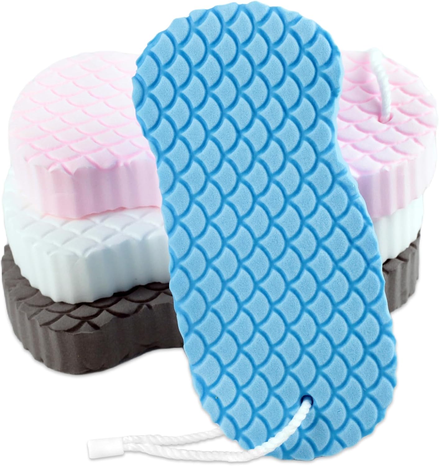 4-Pack Exfoliating Bath Sponges – Super Soft Shower Sponge Set for Adults & Kids, Gentle Dead Skin Remover, Assorted Colors (Pink, Blue, White, Gray)
