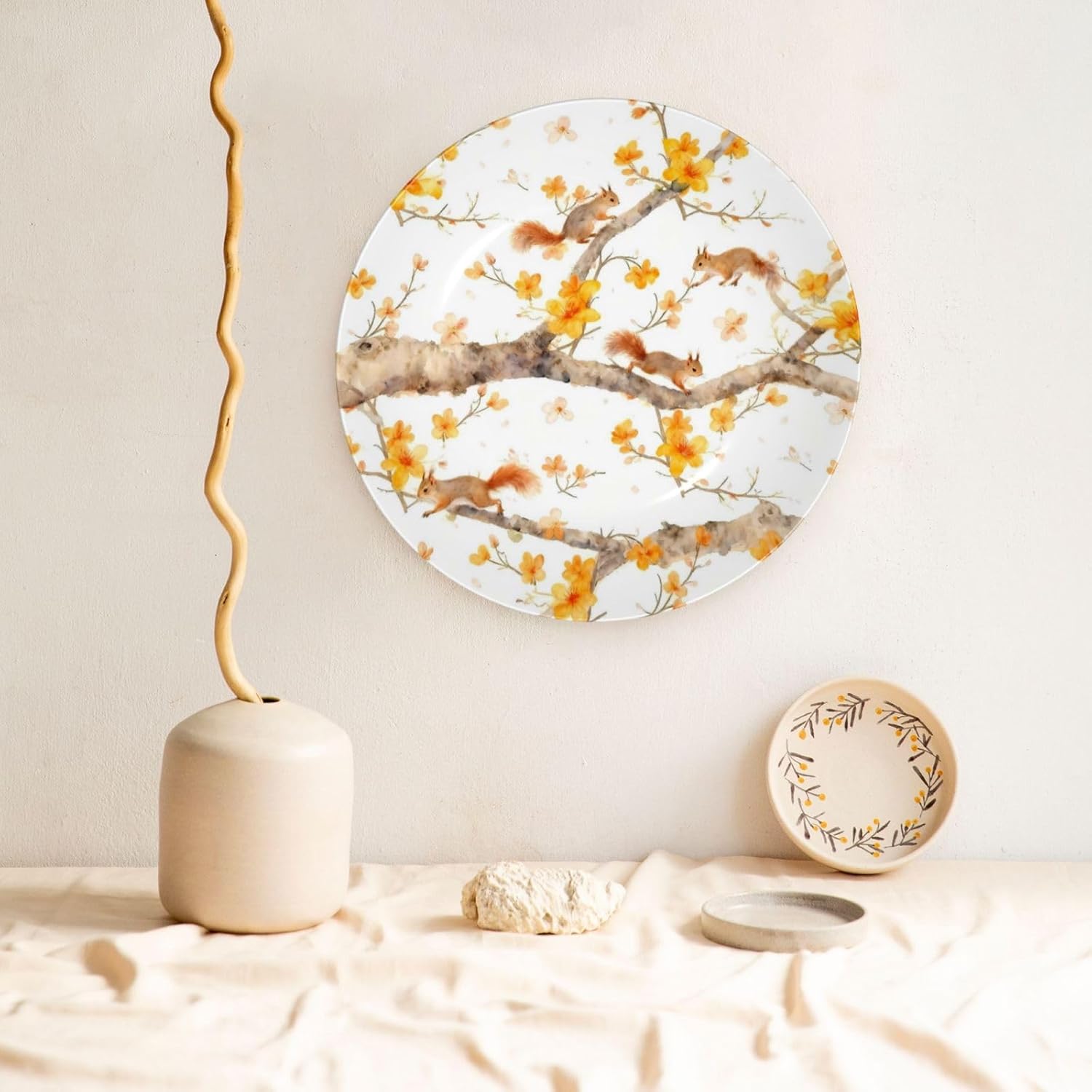 Squirrel On A Branch Style Ceramic Plate Display Decorative Plate With Stand Wall Hanging Plate For Home Decor 10 Inch