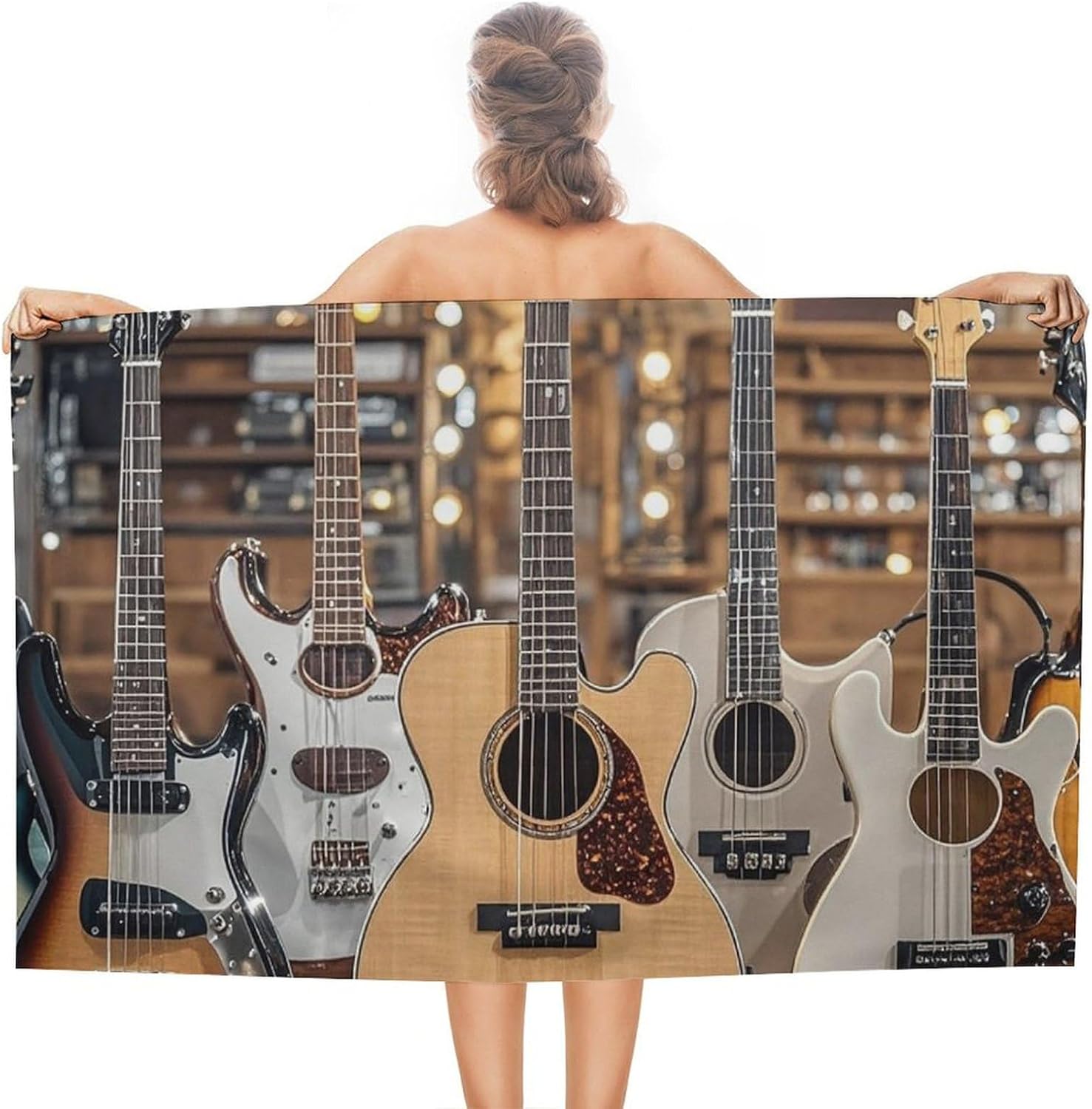 Guitar Bass Music Musical Instruments Beach Towel Large Double-Faced Pile Towel Accessories Super Absorbent Pool Towel Lightweight Travel Towel for Swimmers Gift for Adults