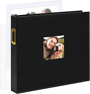 Vienrose 12x12 Inch Large 3 Ring DIY Scrapbook Photo Album Leather Cover Scrap Book Albums Blank Scrapbooks Photobook with 30 Plastic Sleeves 60 Pages for Wedding Baby Family Anniversary (Black)