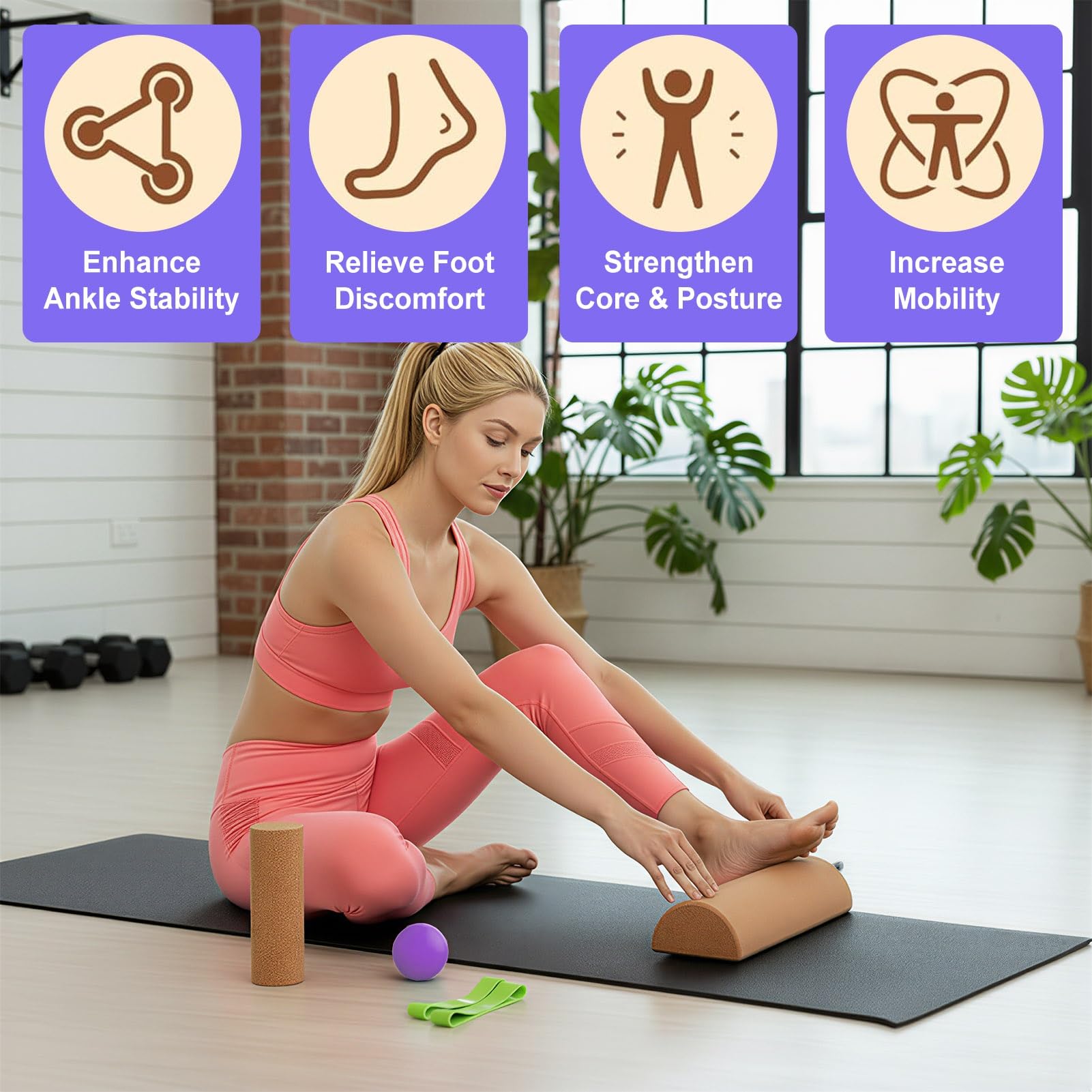 Liège Pied Balance Board Set Proprioception Cheville Planche d'équilibre Pieds Rouleau en Liège pour l'équilibre, Stabilité et Renforcement Musculaire des Pieds