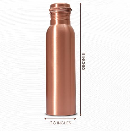 Miniatura 6 de Botella de agua de cobre puro de 34 onzas, diseño martillado a prueba de fugas con vaso, bolsa de transporte y acabado liso decorativo, botella de