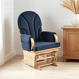 Solid Wood Glider Gentle Rocking Chair, Stylish Modern Glider Rocker with Padded Cushion, Smooth Rocking Motion Indoor Living Room Reading，Watching，Sleeping, Dark Blue Velvet