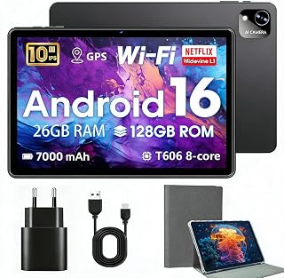 Tablet 10 Inch with Case, Android 15 Tablets, 18GB RAM + 128GB ROM 1TB Expandable, Widevine L1 Compatible Octa-Core Tablet with WiFi 5, HD IPS Touchscreen, 6000 mAh, T310 CPU, 5MP + 8MP Double
