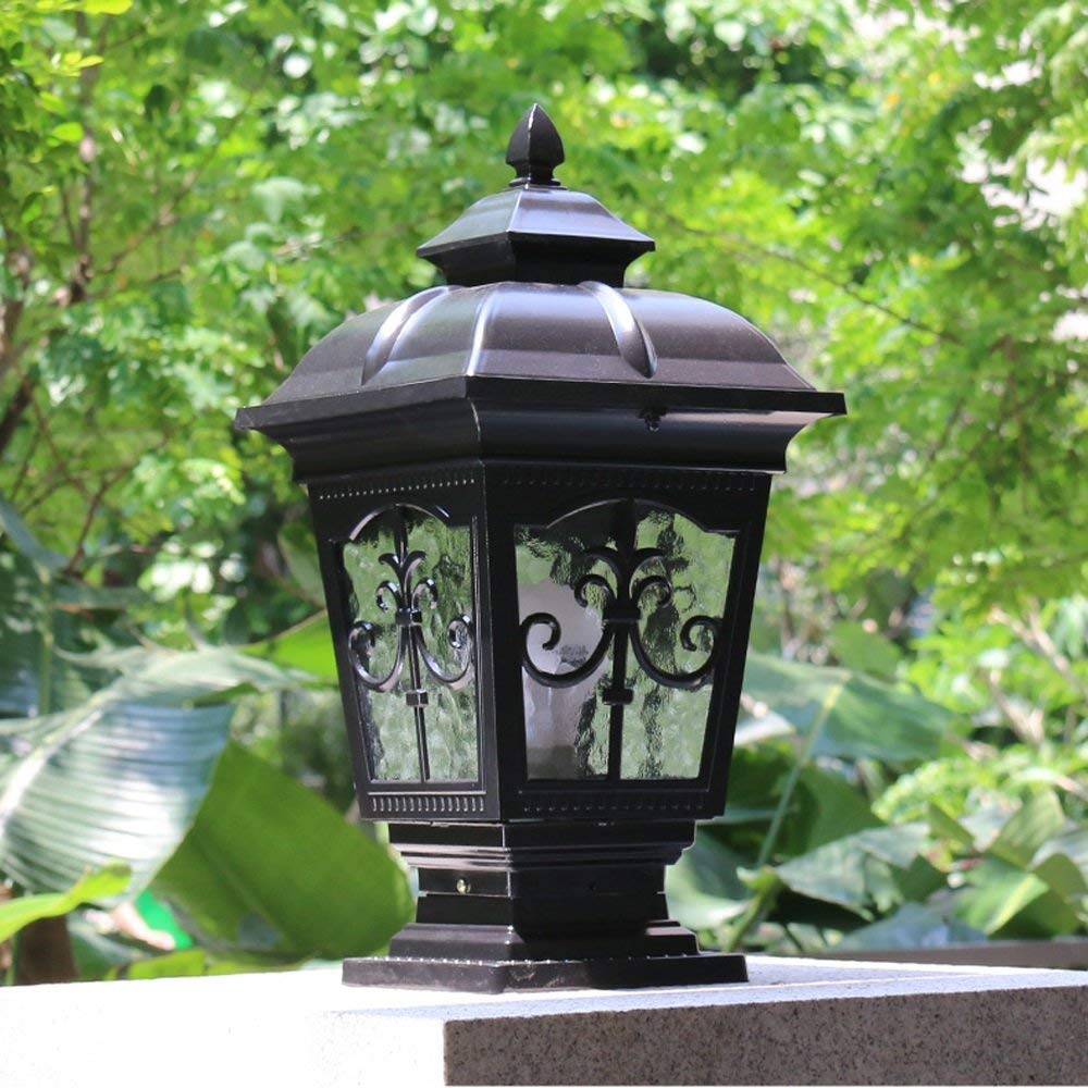 Zewnętrzna szklana lampa stołowa Kreatywna Nowoczesna Przemysłowa E27 Dekoracja Kolumna Lampa Słupek Lampa Uliczna Aluminiowa Taras Ogród Willa Drzwi Kolumna Stołowa Li,Black-l