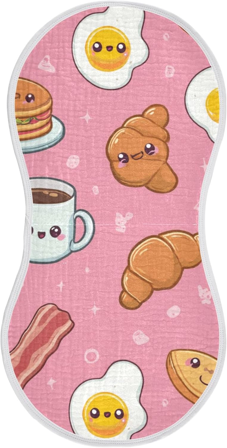 Kawaii Breakfast Pattern Burp Cloths Baby Boys Girls Absorbent Soft Cotton Burping Cloths Rags 4 Pack