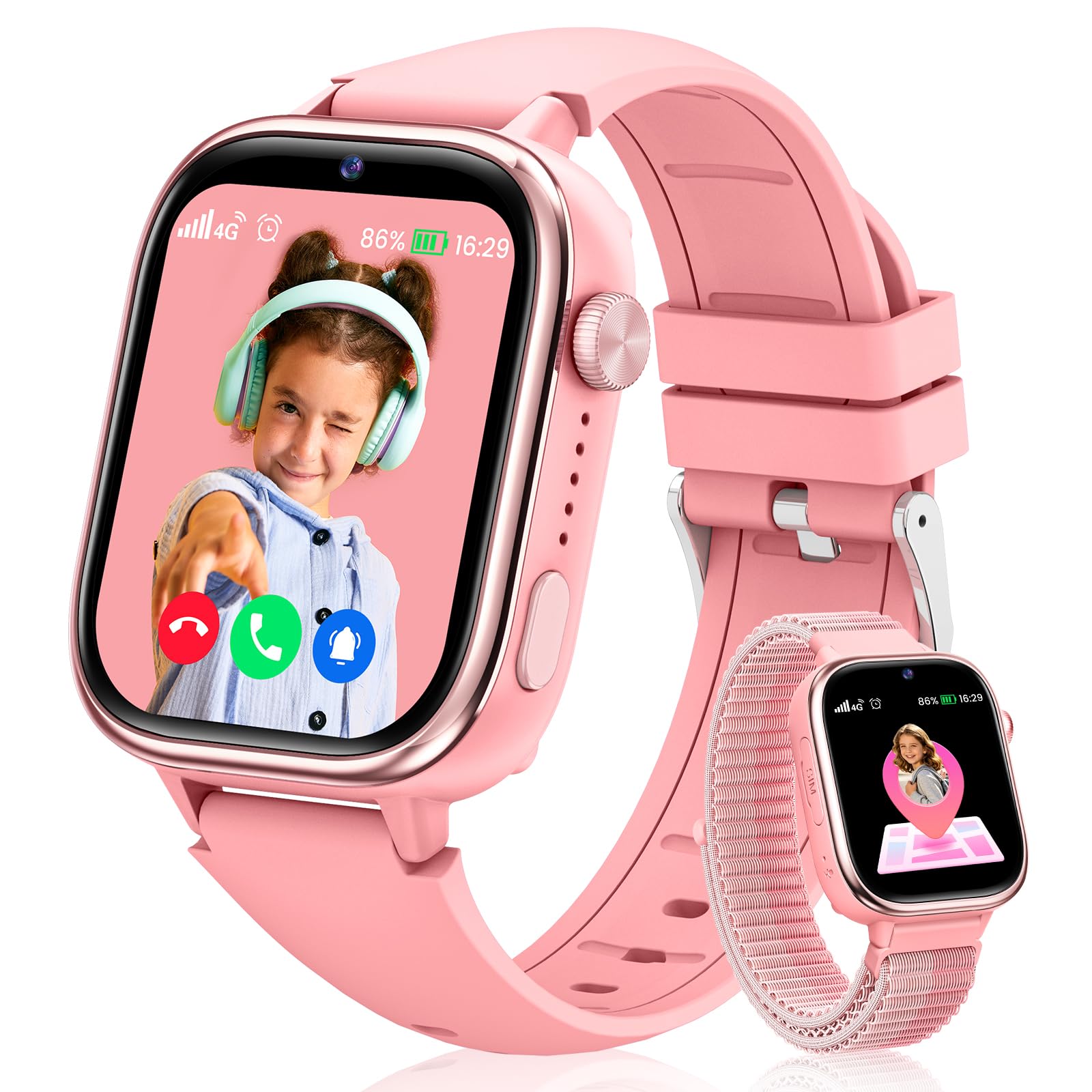 4G Smartwatch Bambini con GPS, Orologio Smartwatch Bambini con Chiamate, Videochiamate, Chat Vocale, SOS, Modalità Scuola, Sveglia IP68 Calcolatrice Contapassi Smart Watch per Ragazzi e Ragazze, Rosa