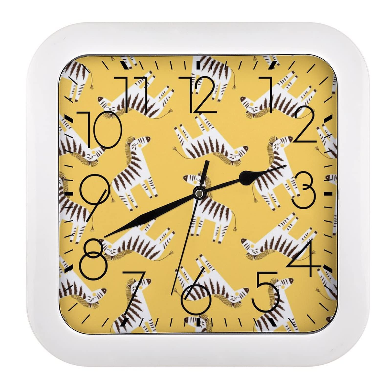 Horloge Murale Carrée Chevaux Blancs 26x26cm à Grands Chiffres