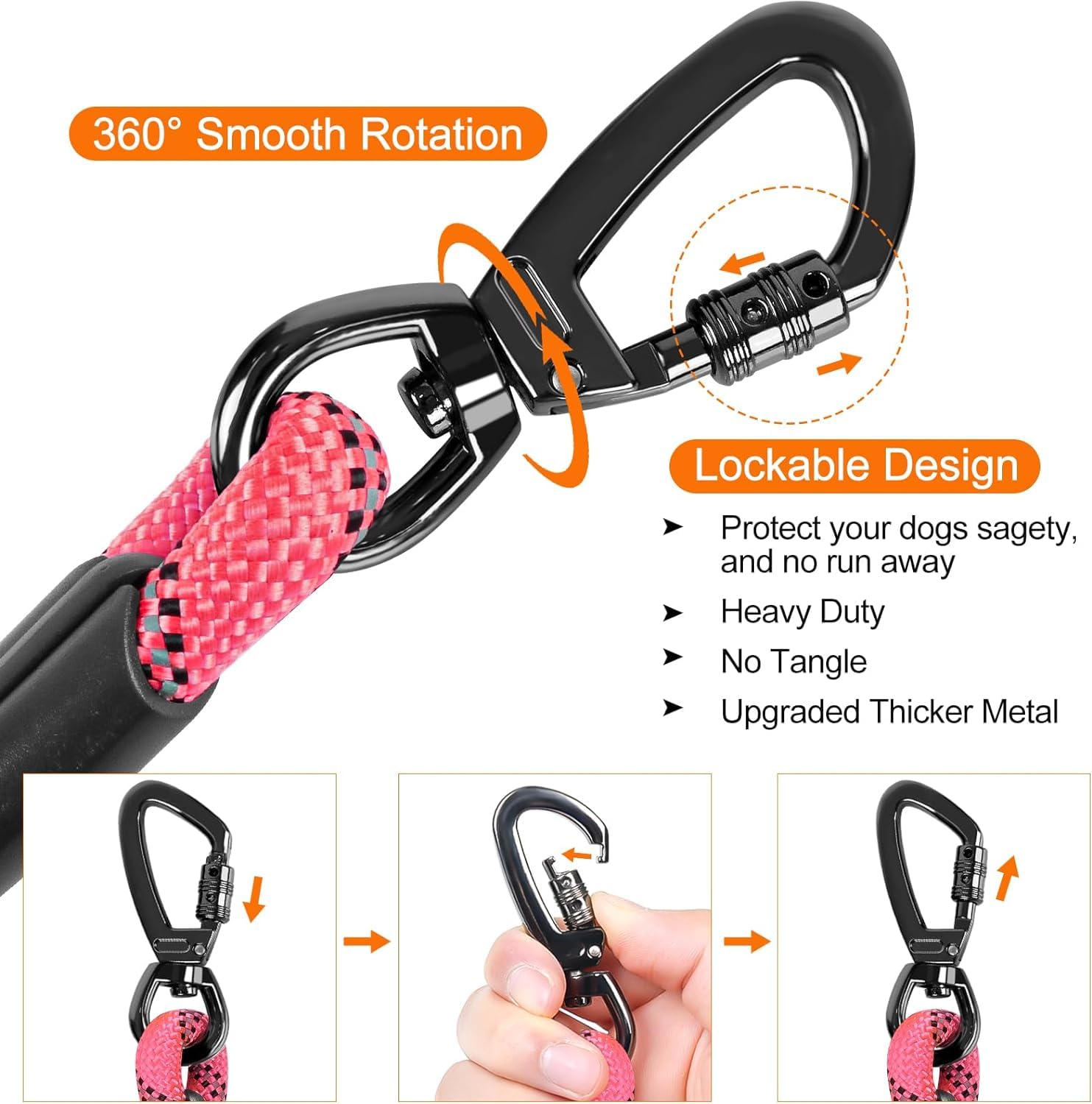 Kdsvakd Training Lead for Dogs 1.8m / 6ft Pink Nylon Dog Leash with Carabiner Clip and Padded Handle, 1.8M/6FT - Image 2