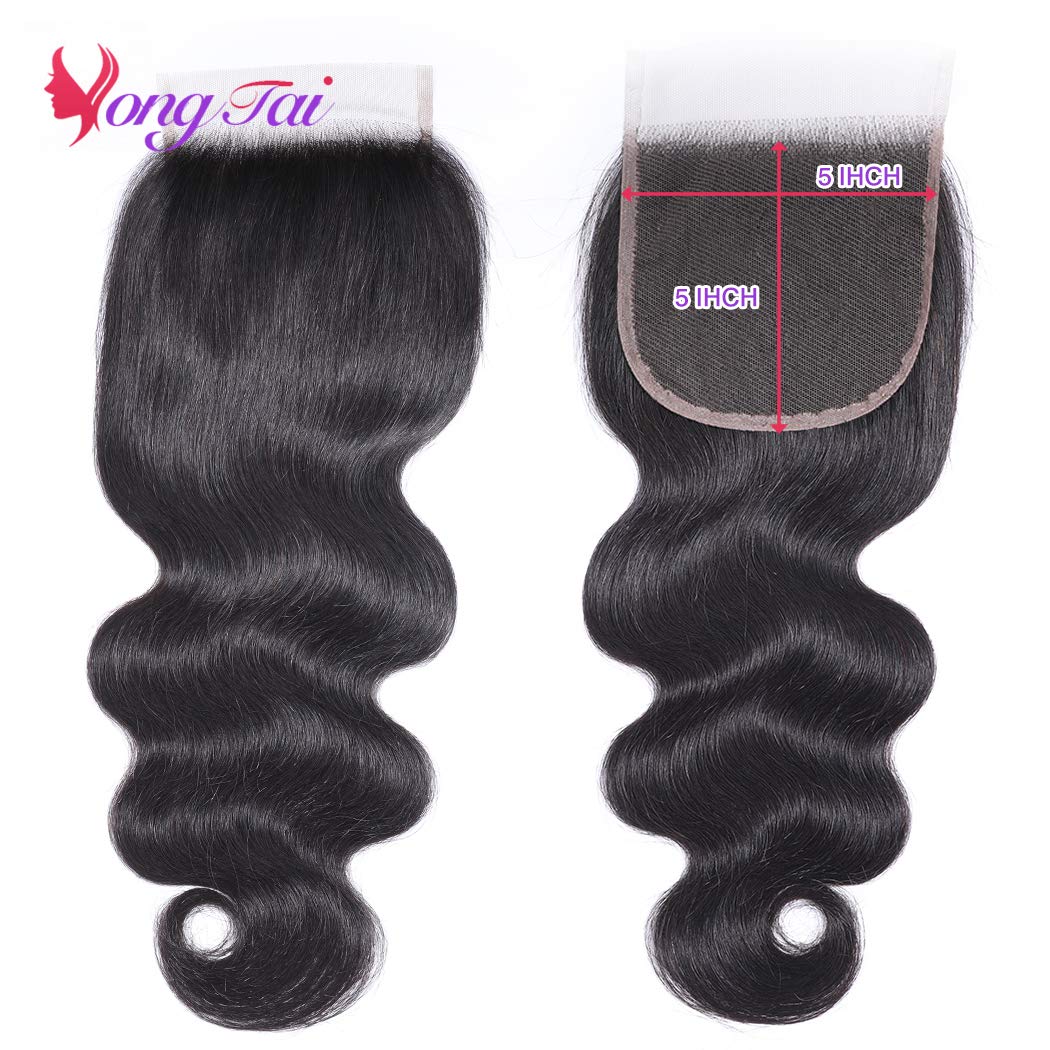 Body Wave HD Lace Closure 5x5 Lace Front Closure With Baby Hair Free Part Pre Plucked Transparent Lace Closure 130% Density 100% Unprocessed Brazilian Virgin Human Hair Extensions 18 Inch