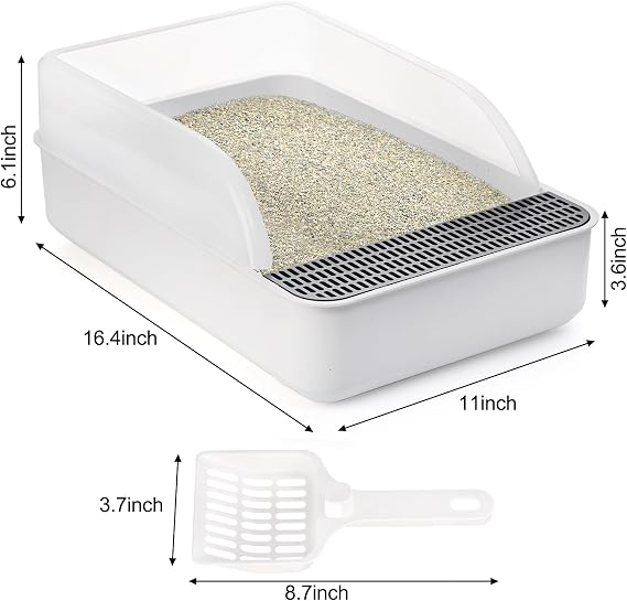 Lawei Open Top Cat Litter Box with High Side, Anti-Splashing Cats Litter Pan with with Litter Sifting Scoop, Semi-Closed Detachable Cat Cleaning Basin Kitten Toilet for Small Animal/Rabbit