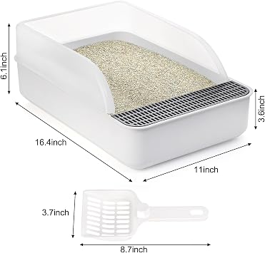 Lawei Open Top Cat Litter Box with High Side, Anti-Splashing Cats Litter Pan with with Litter Sifting Scoop, Semi-Closed Detachable Cat Cleaning Basin Kitten Toilet for Small Animal/Rabbit