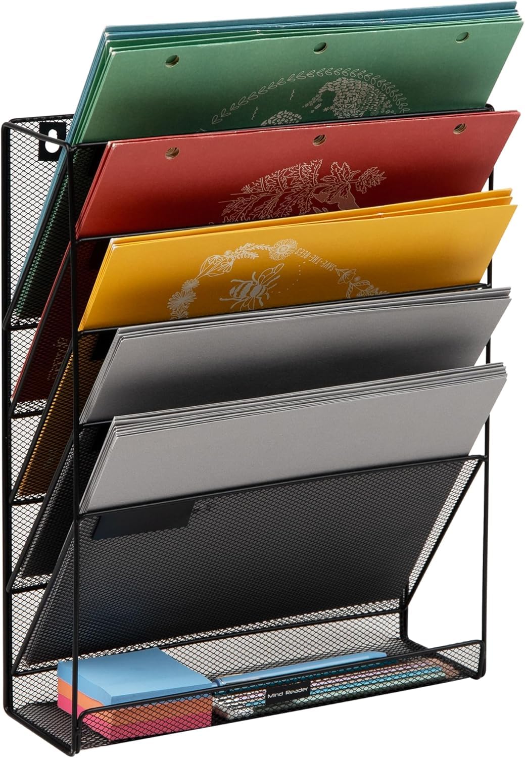 Kresal Mesh Wall Magazine Rack - 5-Tier Mesh Wall Hanging File Holder Organizer - Mesh Wall Mount Shelf Storage Space Saving Rack - Metal Mesh Desk Organizer for Office Home-picture-33