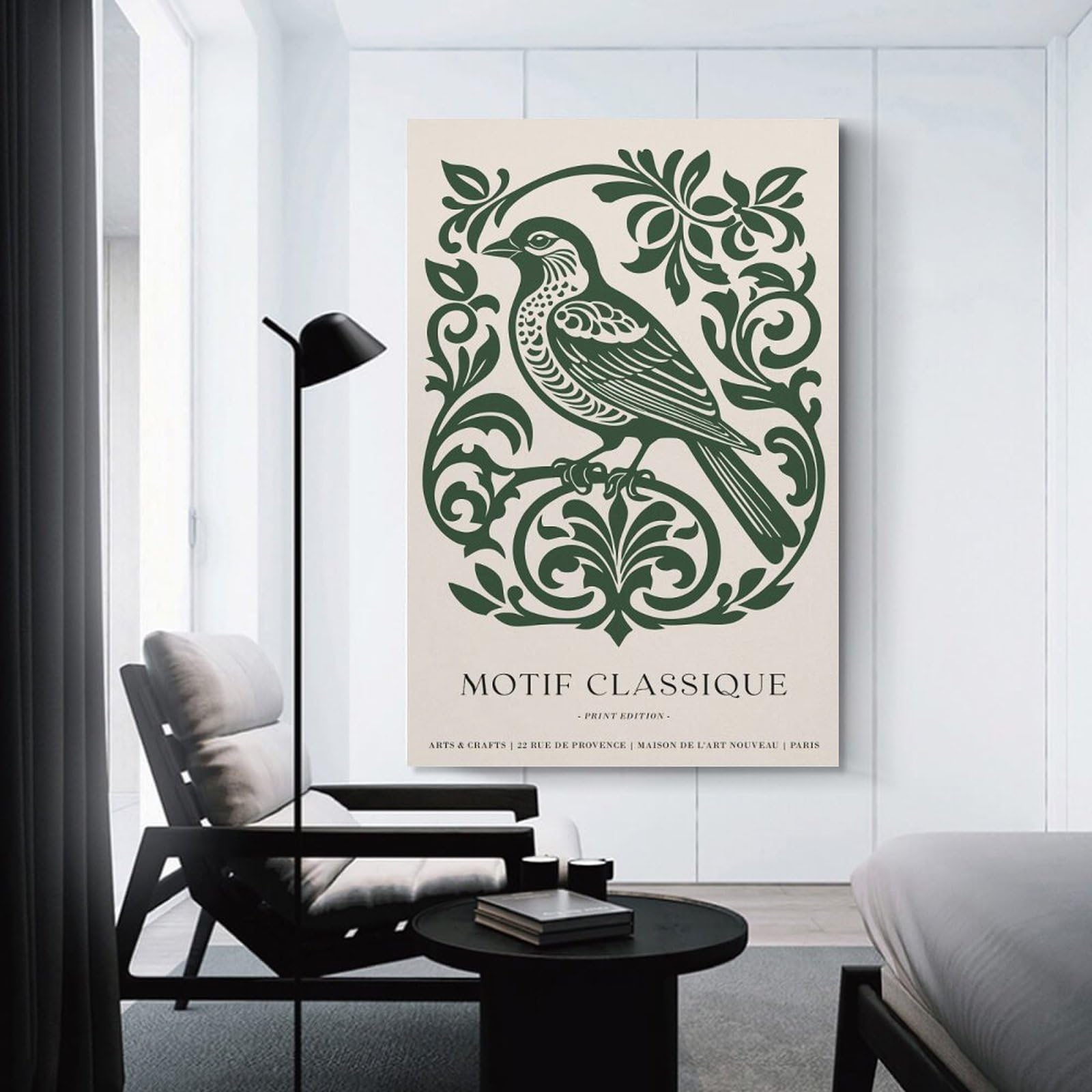 Junmoney Decorative Canvas Print Vintage Bird And Floral Motif, 20x30inch(50x75cm), for Office, Study Or Home Workspace, Decorative Artwork for Productive Spaces