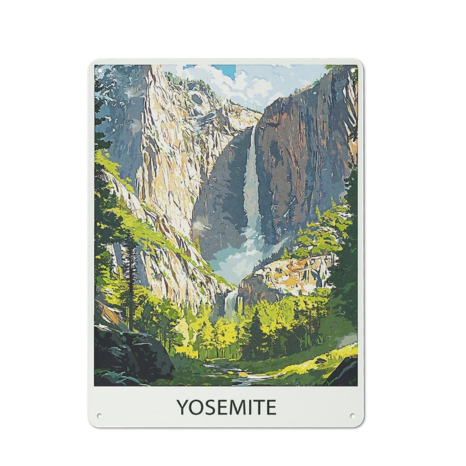 Junmoney Style-4 Tin Wall Plaque 40X30cm With Yosemite Waterfall For Guest Room Or Hallway, For Garage, Workshop And Man Cave Decoration