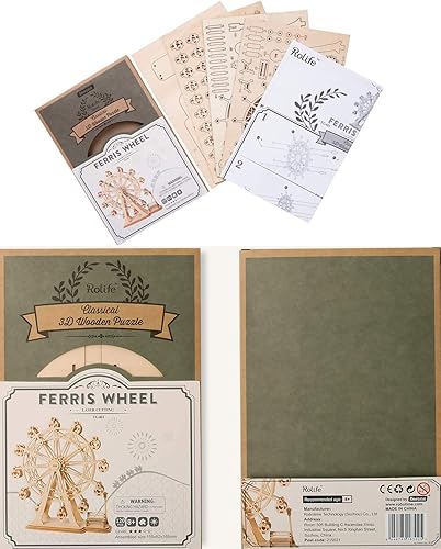 Miniatura 6 de Rompecabezas de madera 3D para adultos, manualidades de construcción, juguete de regalo para adultos y adolescentes, rueda de la fortuna (120 piezas)