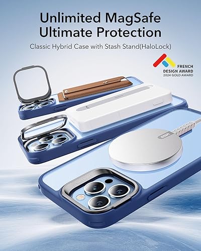 Vista 103 de ESR - Funda para iPhone 15 compatible con MagSafe, funda protectora de grado militar con soporte integrado, cubierta trasera resistente a