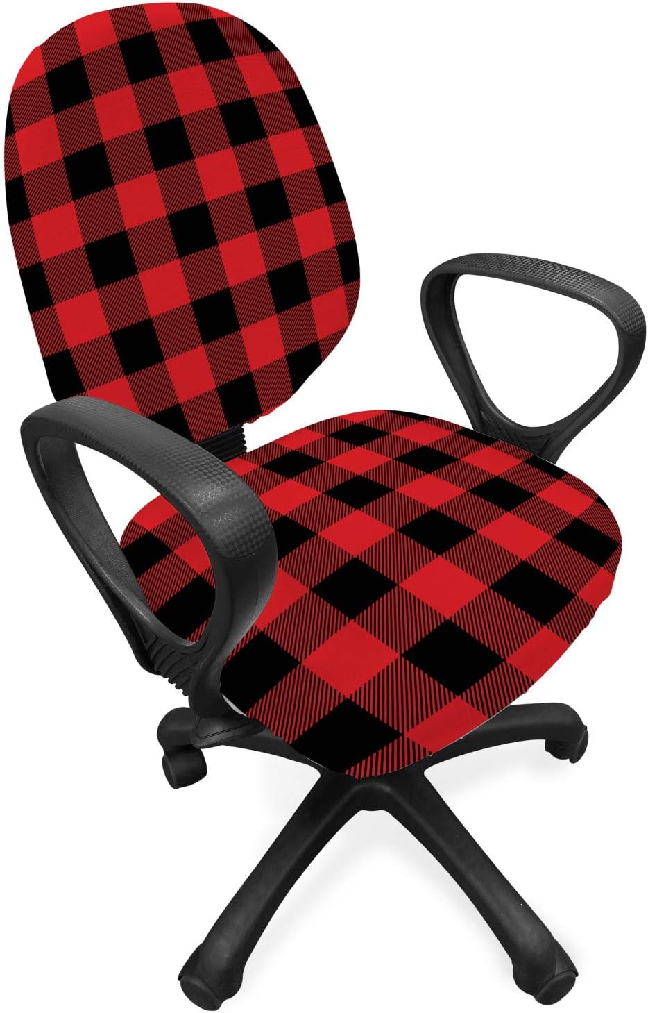 Ambesonne Plaid Office Chair Slipcover, Lumberjack Fashion Buffalo Checks Pattern Retro Style Grid Composition, Protective Stretch Decorative Fabric Cover, Standard Size, Orange Black