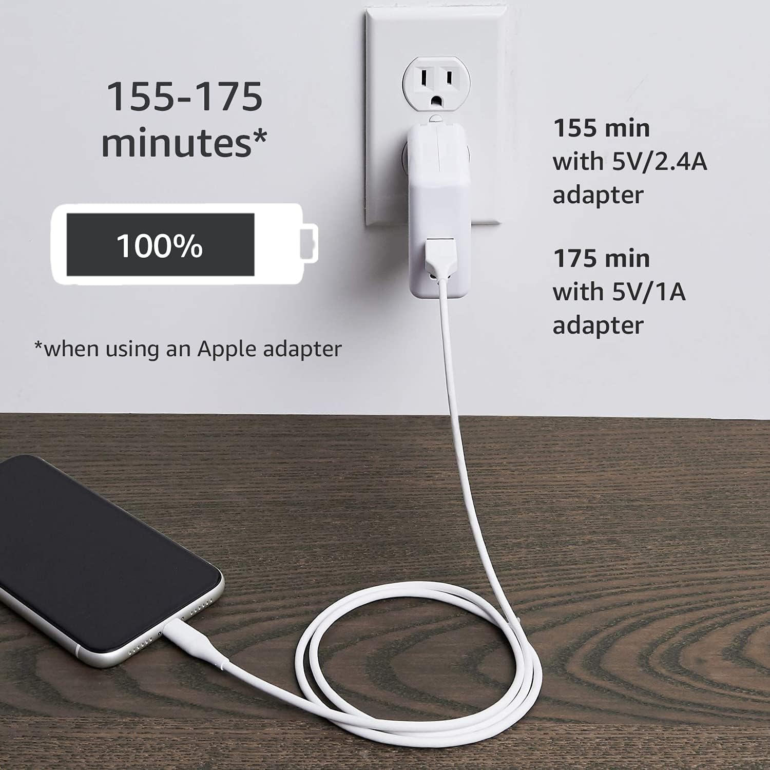 Amazon Basics ABS USB-A to Lightning Cable, MFi Certified Charger Cord for Apple iPhone 14 13 12 11 X Xs Pro, Pro Max, Plus, iPad, 10,000 Bend Lifespan - White, 3-Ft
