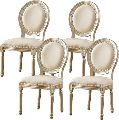 Juego de 4 sillas de comedor de campo francés, sillas de comedor tapizadas de granja, silla de cocina con respaldo redondo y patas de madera, silla