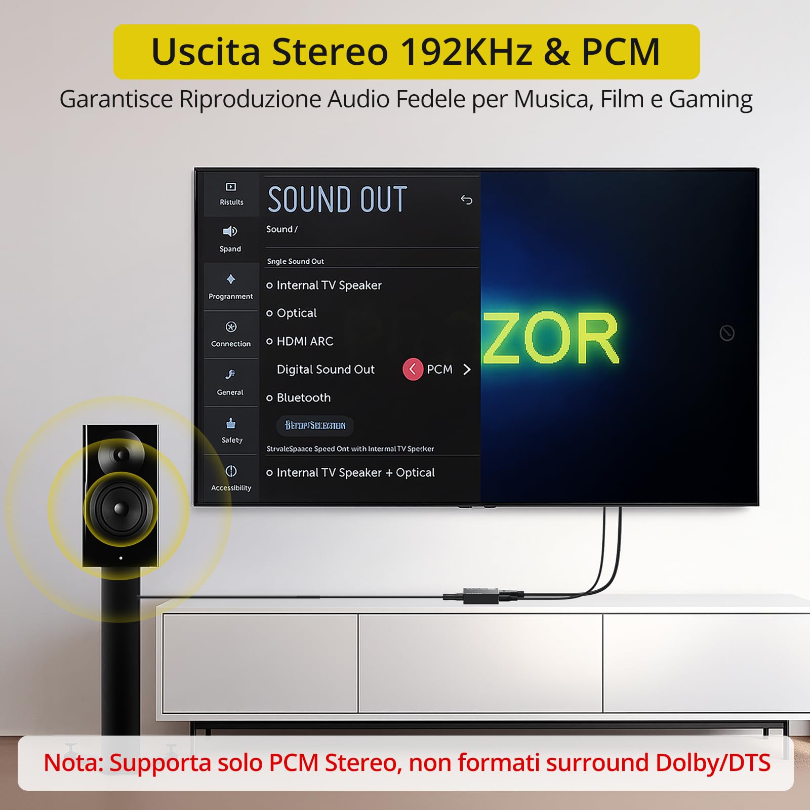 PROZOR Convertitore HDMI ARC a Jack 3.5mm per TV Estrattore Audio con Controllo Volume CEC, Uscita Stereo PCM 192kHz per Cuffie/Altoparlanti, Alimentazione USB (Cavi HDMI e RCA Inclusi)