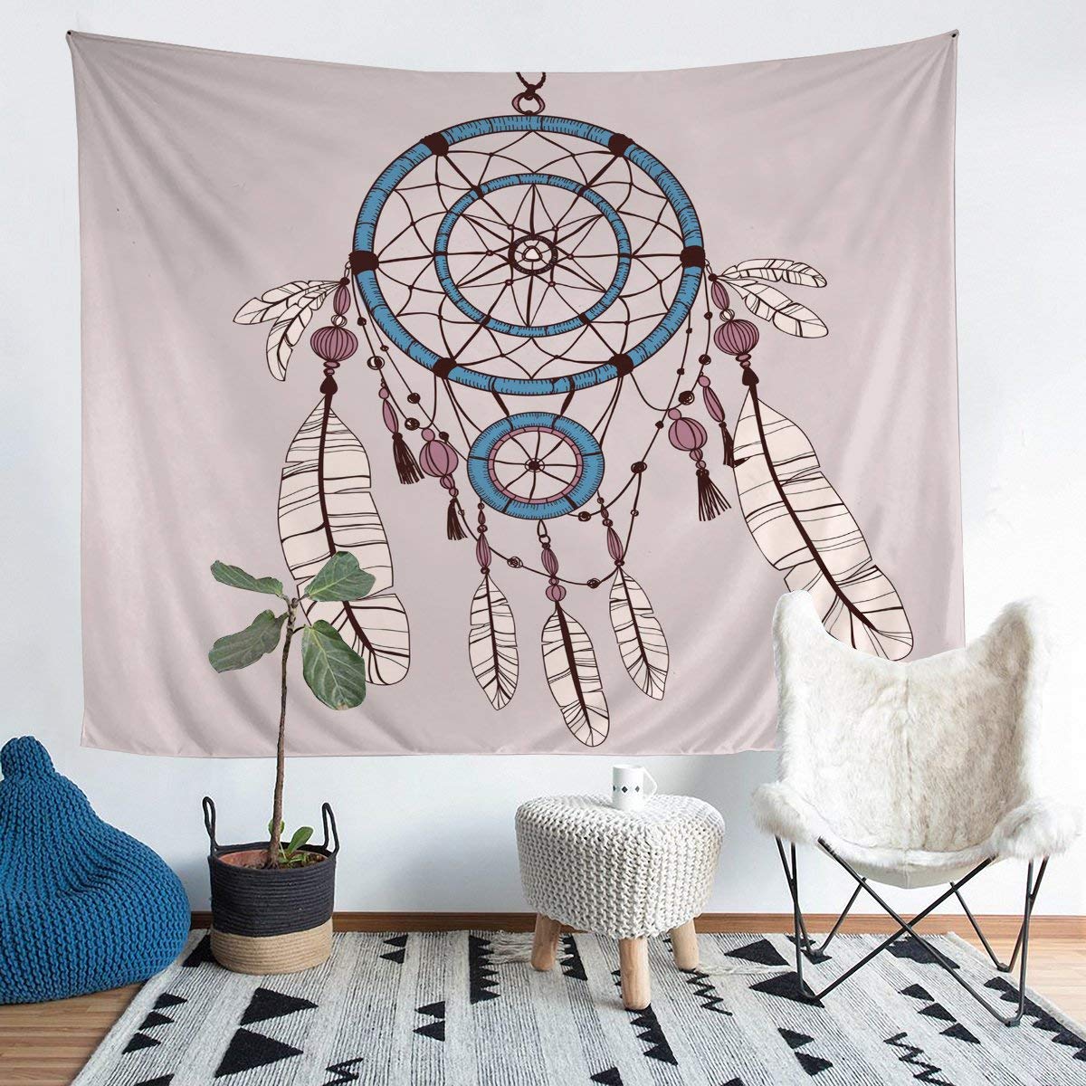 Xolytar Arazzo Da Parete Con Piume E Copricapo Nativo Americano – Stile Boho, 152x127 Cm, Tessuto In Poliestere Per Camera Da Letto E Soggiorno