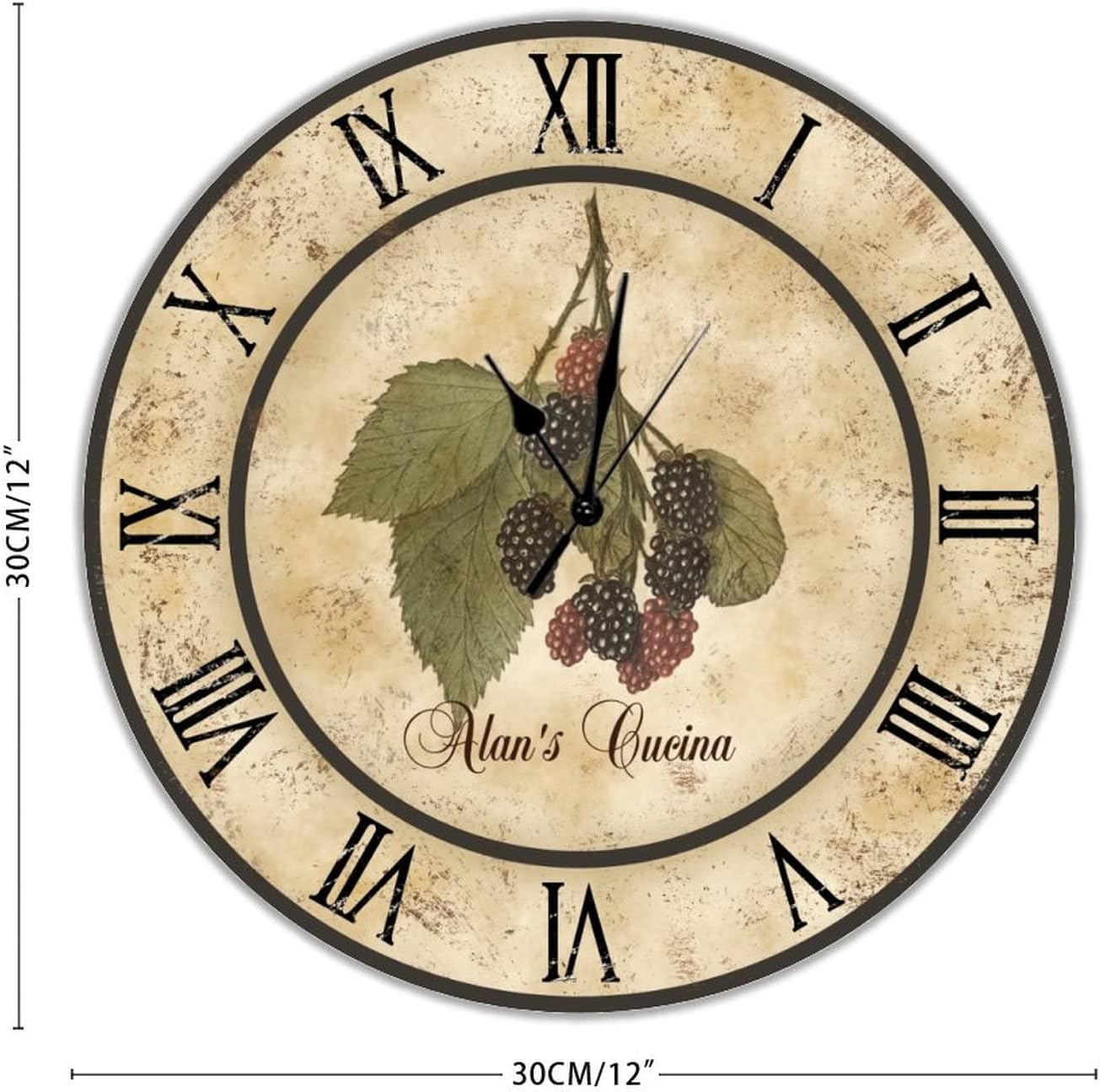Raspberry Cucina Personalized Wood Wall Clocks Fresh Daily Hanging Clock Battery Operated Non-Ticking Sweep 12 inch Rustic Chic Farmhouse Wall Clock for Classroom Home Living Room Bedrooms