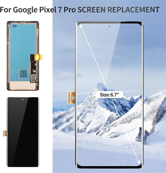 OLED for Google Pixel 7 Pro Screen Replacement Display for Pixel 7 Pro GE2AE Screen for Google Pixel 7 Pro LCD Touch Screen Repair Digitizer with Frame GP4BC GFE4J Black (with Fingerprint Function)