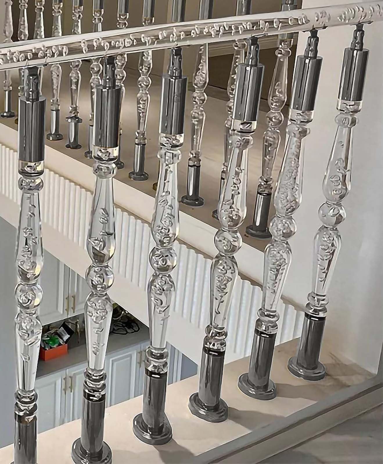 Schody Trzpienie Akrylowe Tralki Schodowe, Przezroczyste Balustradowe ze Stalowymi Okuciami(3 Pcs,80cm(31 1/2"))