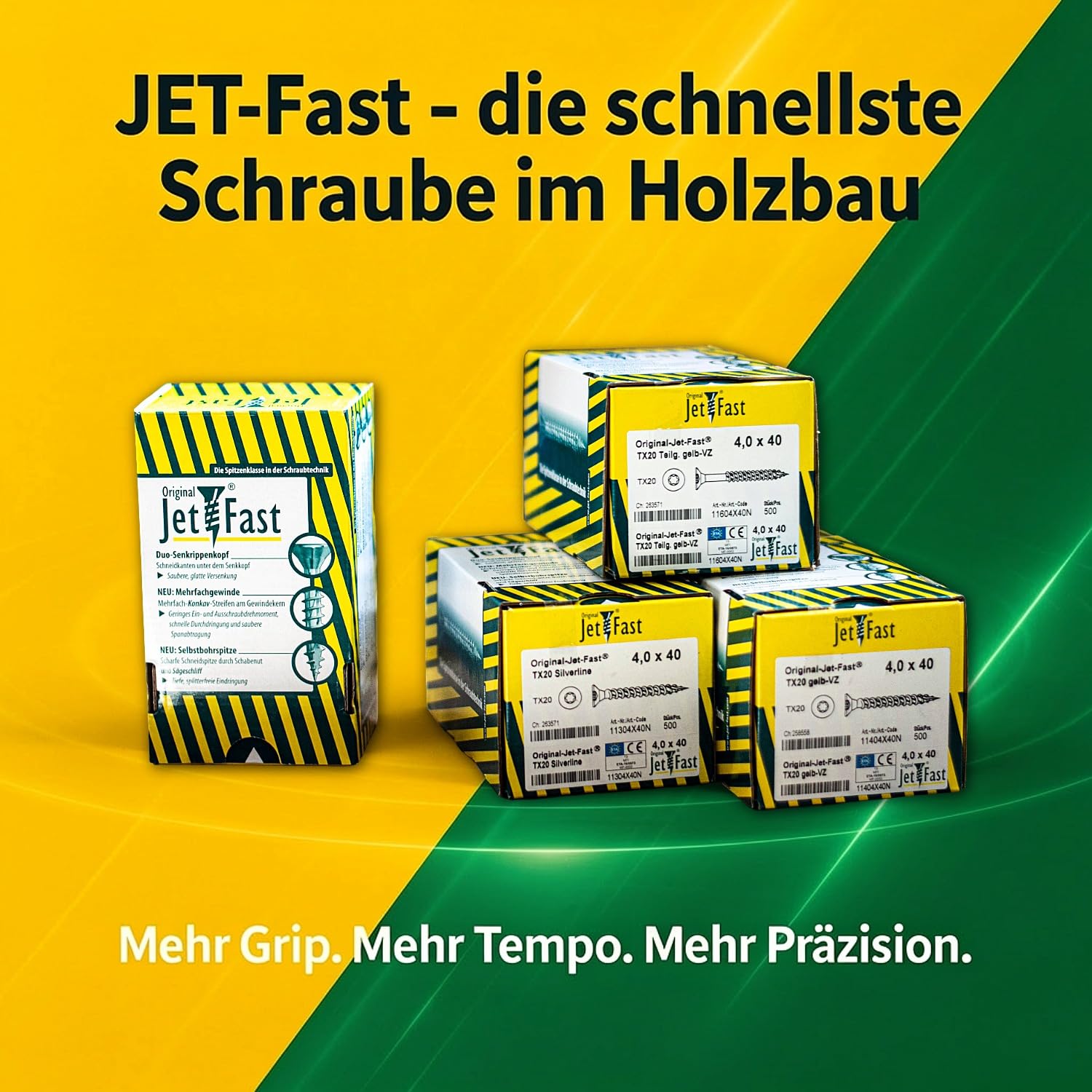 Jet-Fast Juego de tornillos universales originales, tornillos para aglomerado, cabeza avellanada duo, tiras multi Konkav, accionamiento TX, tornillos para madera, punta autoperforante (juego