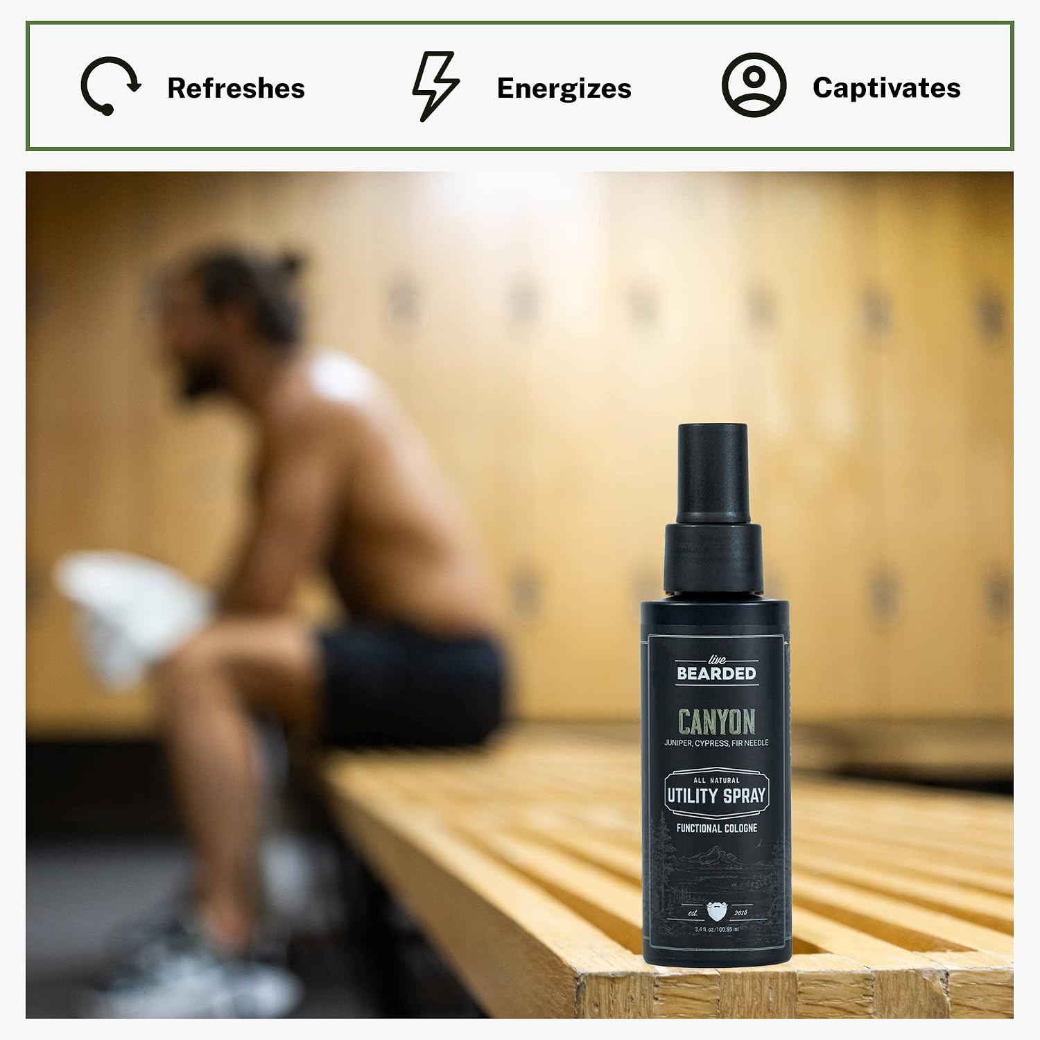 Live Bearded Utility Spray - All Purpose Cologne with Natural Fragrance - Made in the USA - 3.4 fl oz Bottle | Canyon Scent - Juniper, Cypress, Fir Needle