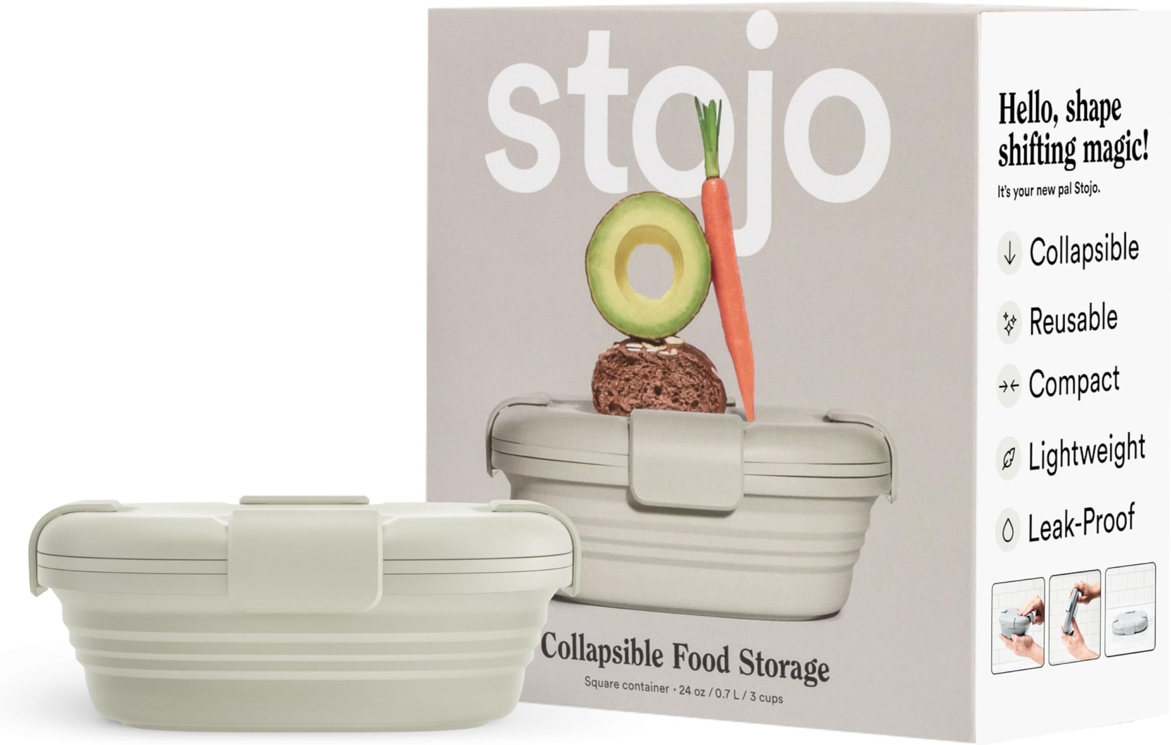 Stojo Collapsible Sandwich Box - Reusable Pocket Size Travel Camping Food Storage Snack Box with Lid - 24oz Carnation (OAT)
