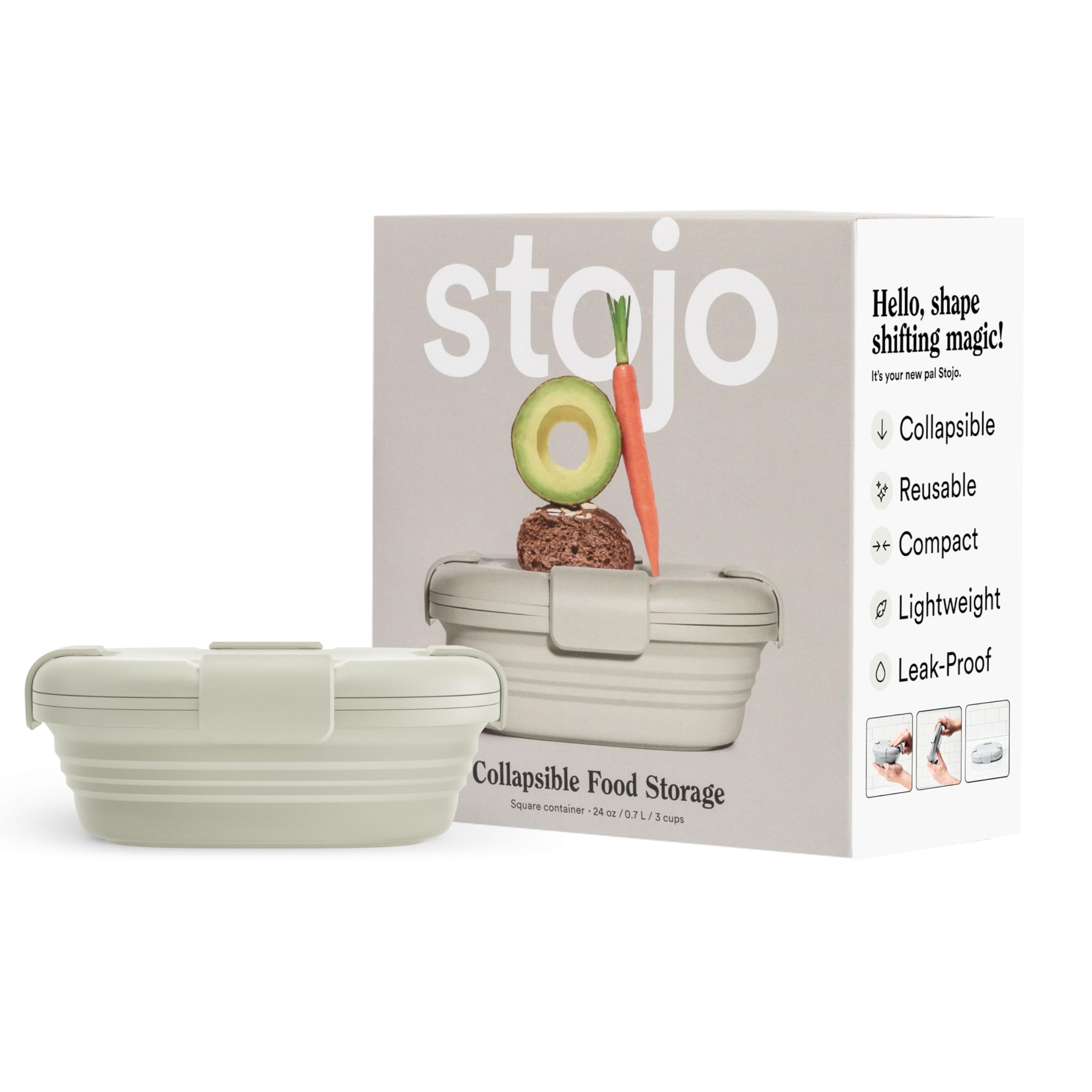 STOJOCollapsible Sandwich Box – 24oz, Reusable Food Storage Container, Silicone Bowl for Hot/Cold Food – Meal Prep, Lunch, Camping, Hiking – Dishwasher Safe (Set of 1, Oat)