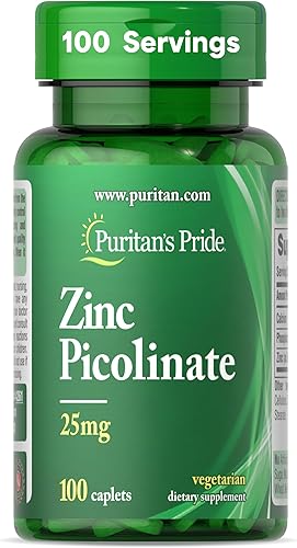 Puritans Pride Picolinato de zinc 25 Mg para apoyar cápsulas de salud del sistema inmunológico blanco 100 unidades
