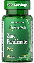 Puritan's Pride Zinc Picolinate Zinc 25mg with Calcium and Phosphorus, Vegetarian Dietary Supplement for Immune System, Energy Metabolism, Cell Division and Growth Support, 100 Caplets