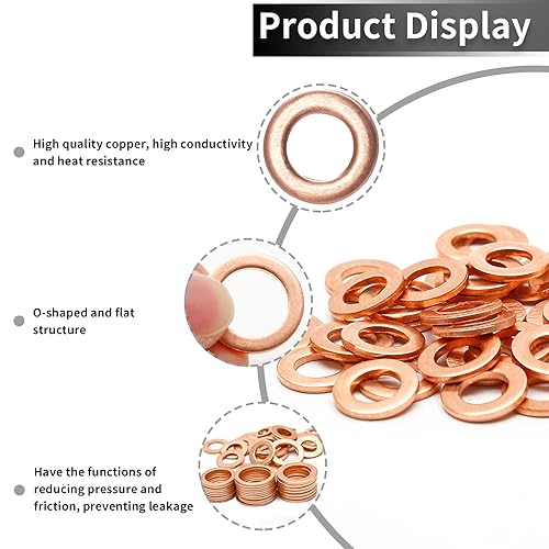 Miniatura 3 de Kyuionty 40 arandelas de cobre M14, arandelas de sellado métricas de cobre, junta de sello de anillo plano, 0.551 in de diámetro interior, 0.787 in