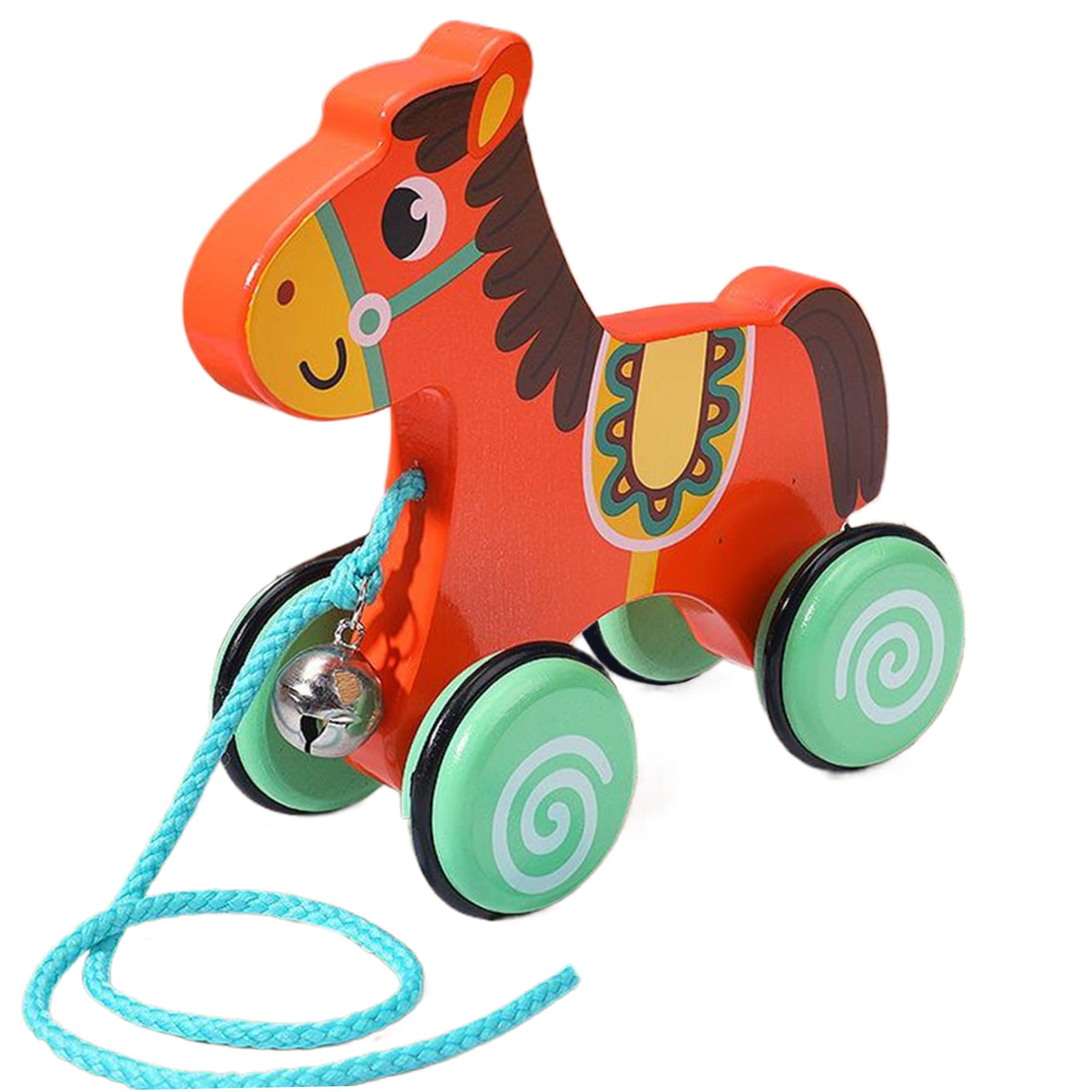 Grtheenumb Baby Pull Toy|Wooden Baby Toys, Cute Horse Shape Pull Toy with Bell, Bi-Directional Wooden Toddler Toys with Anti Slip Wheel, Developmental ＆Push for Toddlers 1-3