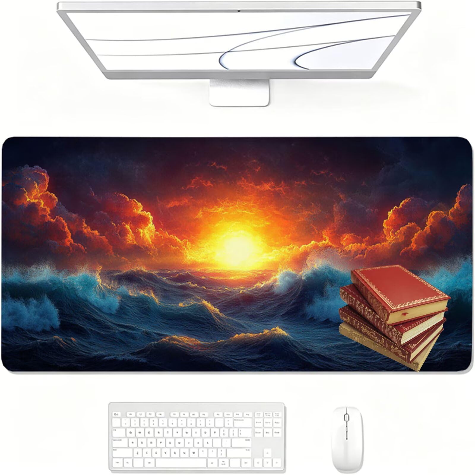 Podkładka pod mysz, 1400 x 600 x 3 mm pomarańczowa podkładka pod mysz, duża podkładka pod mysz do gier z flotą, wodoodporna, teksturowana, odporna na zużycie, zmywalna, do gier, domu i biura XF-46