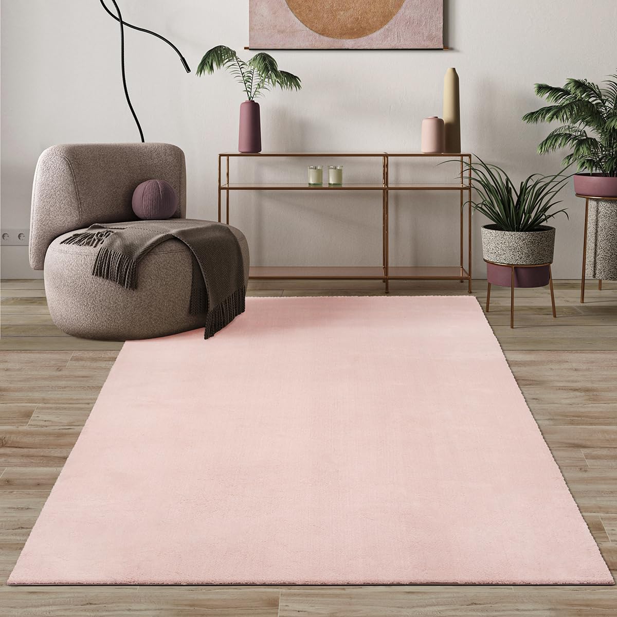 Mia's Teppiche Comfort, Alfombra Moderna de Pelo Corto y Suave, Antideslizante, Lavable hasta 30 Grados, súper Suave, Aspecto de Piel, Colorete, 60 x 110 cm