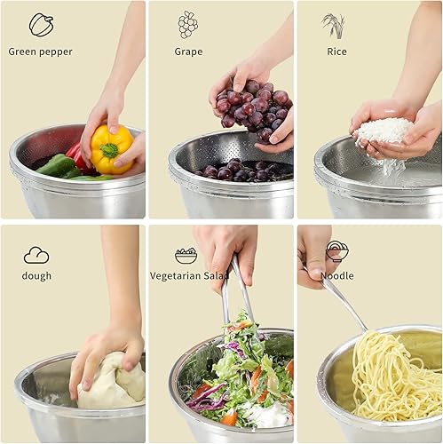 Miniatura 4 de Colador microporoso de acero inoxidable 304, gran capacidad de 1.5 cuartos de galón con tazón de mezcla para lavar verduras, frutas y arroz y para