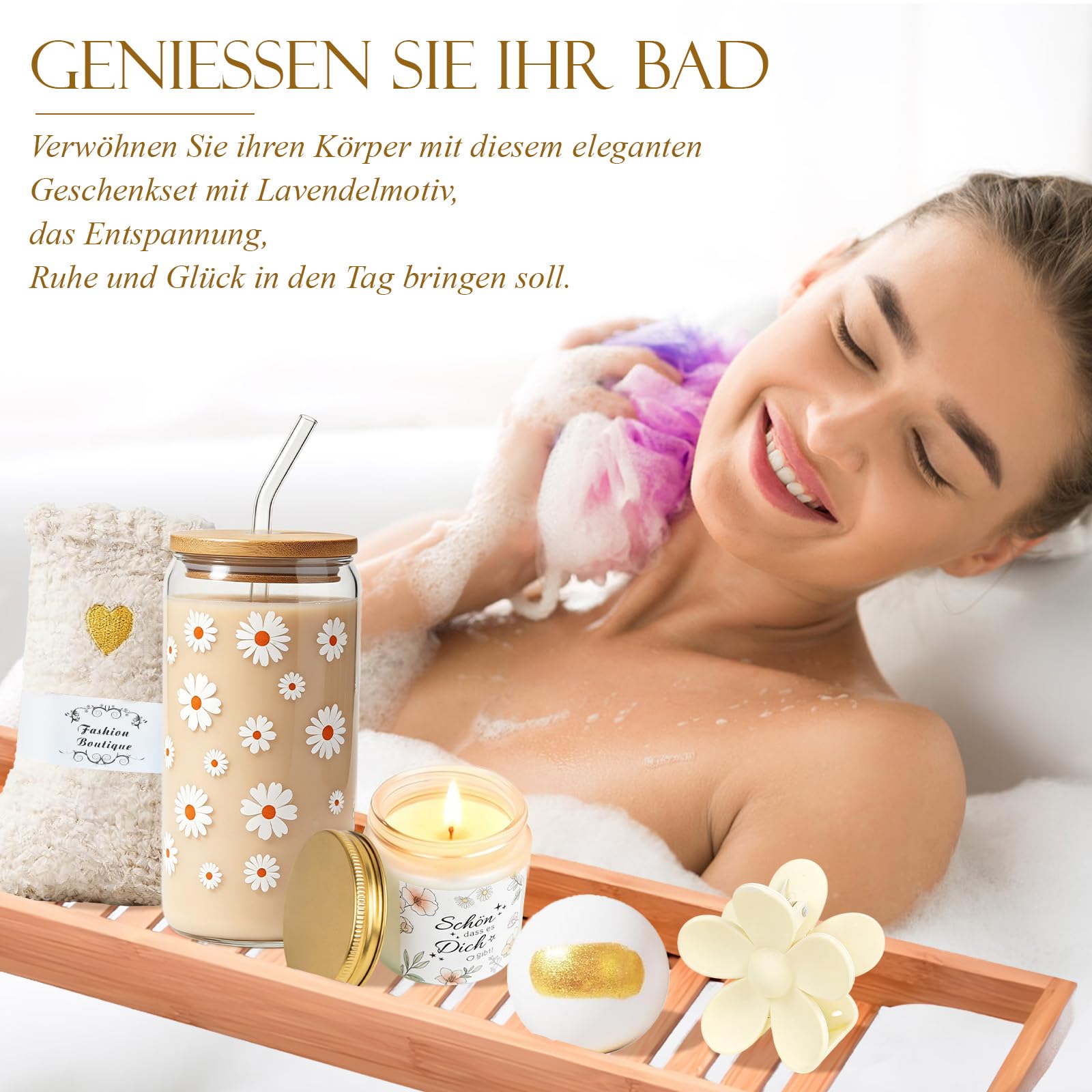 Geschenke für Frauen Freundin, Positive Kartoffel Geschenkset, Trinkgläser Geburtstagsgeschenk für Frauen, Mama, Schwester, Kollegin, Wellness Entspannung Geschenk mit Duftkerze