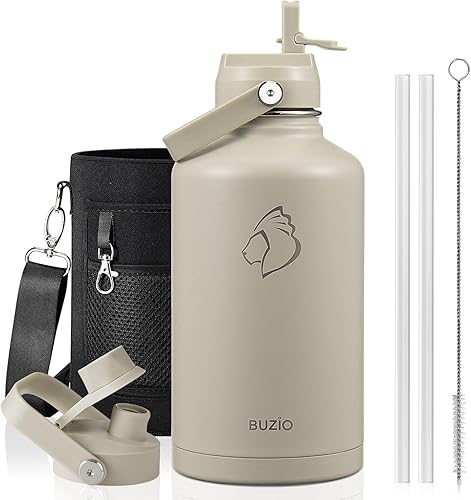 Miniatura 81 de BUZIO Botella de agua aislada de 24 oz, frasco de agua de boca ancha de acero inoxidable con tapa de pajita, frío durante 48 horas a prueba de