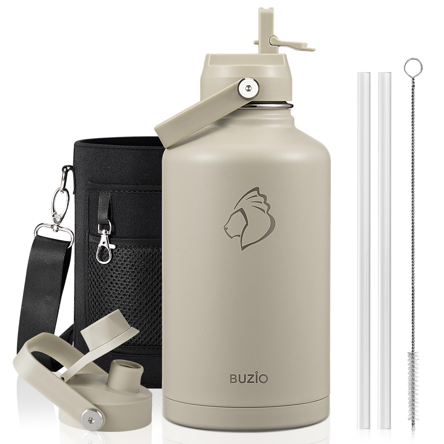 Photo 1 of BUZIO 64 oz Insulated Stainless Steel Water Bottle with Dust-proof Lids