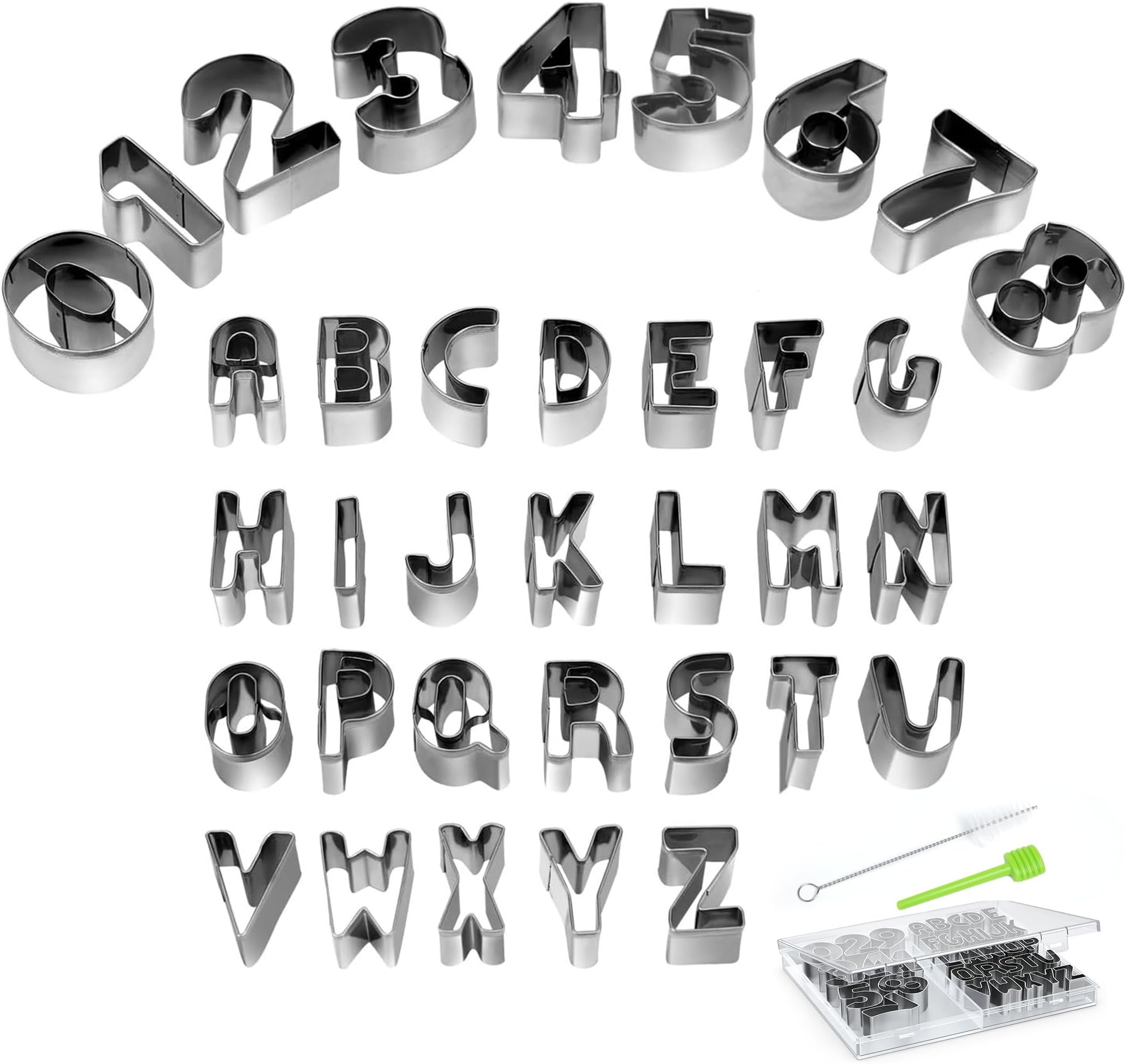 Alphabet & Number Cookie Cutters Sets of 35 Pieces Mold Tools for Fondant Biscuit, Cake, Fruit, Vegetables, or Dough Stainless Steel