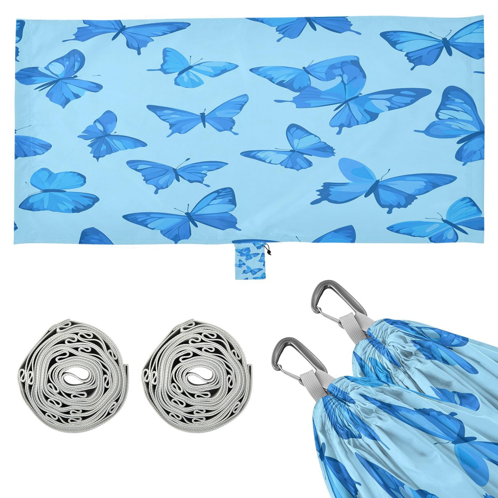 ATTX Blue Butterflies Camping Hammock - Lightweight & Portable Hammocks, Heavy Duty 330lbs Capacity for Indoor, Hiking, Backpacking, Travel, Backyard, Beach#545