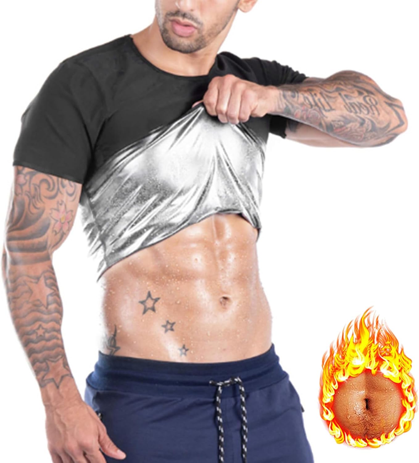 Sauna Shirt for Men, Short Sleeve Sauna Suit for Men, Men's Heat Trapping Polymer Vest Mens Sweat Sauna Vest Shapewear Top