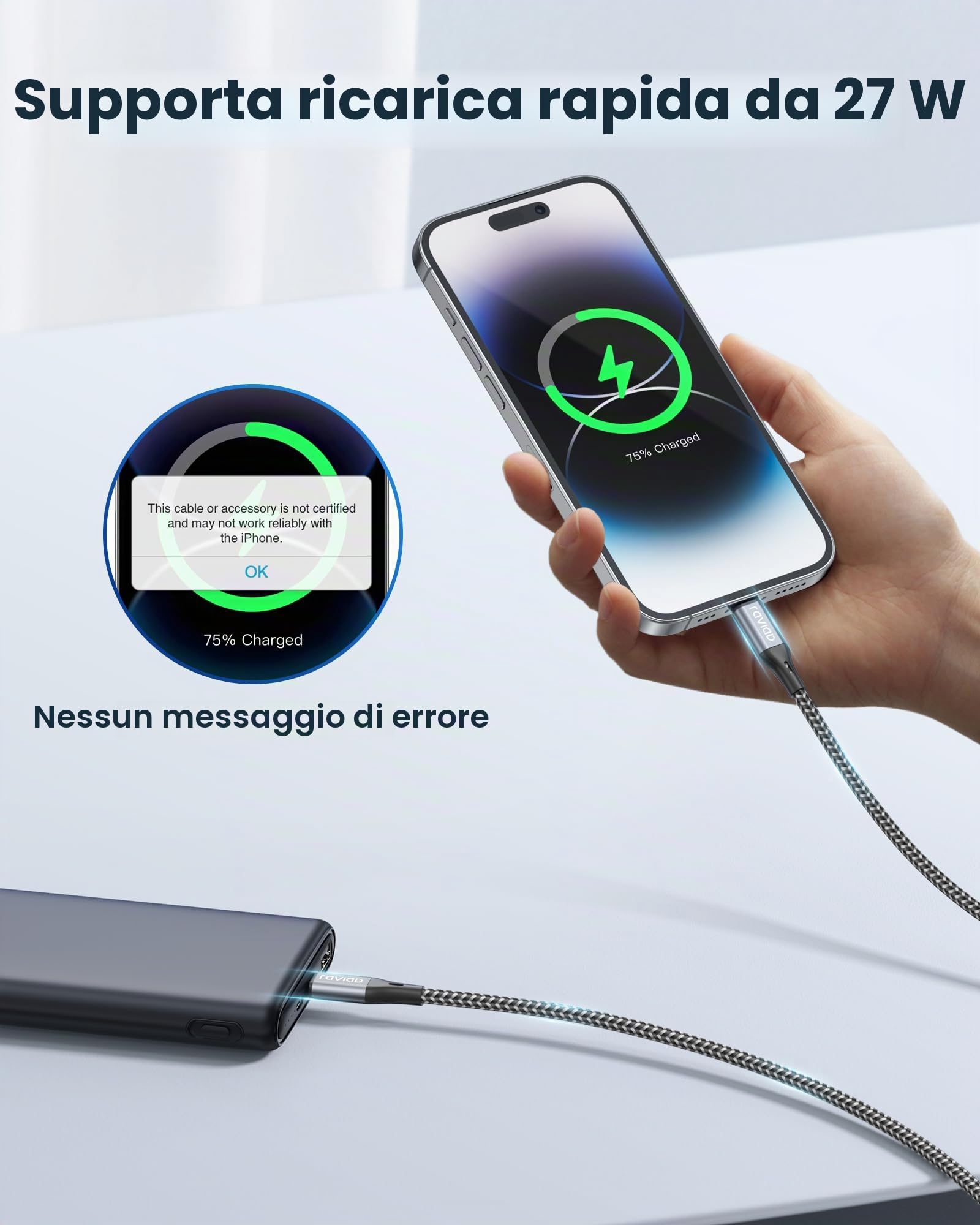 RAVIAD Cavo USB C a Lightning 1M MFi Nylon Carica Rapida per iPhone 14/13/12/11/SE/XR/XS/X/8