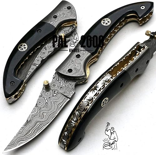 Miniatura 3 de PAL 2000 cuchillos de caza Mngp-8736 - El mejor cuchillo de bolsillo de acero de Damasco hecho a mano - Hermoso cuchillo plegable, con funda