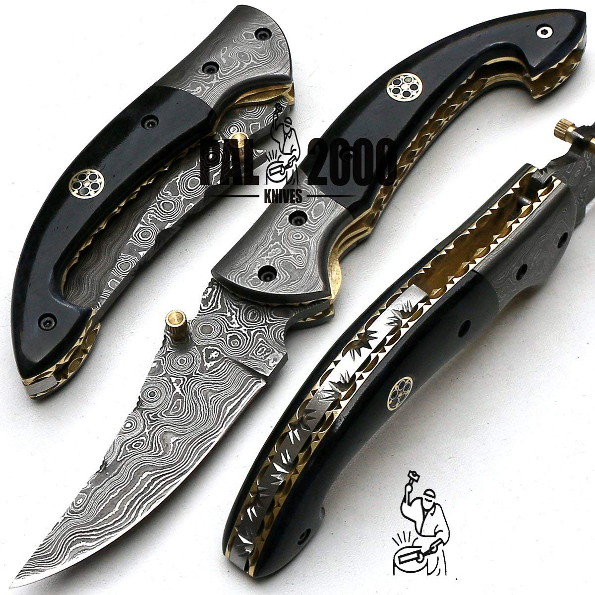 8736 Coltello tascabile in acciaio damasco fatto a mano con fodero legale per trasportare meno di 7 cm Lama