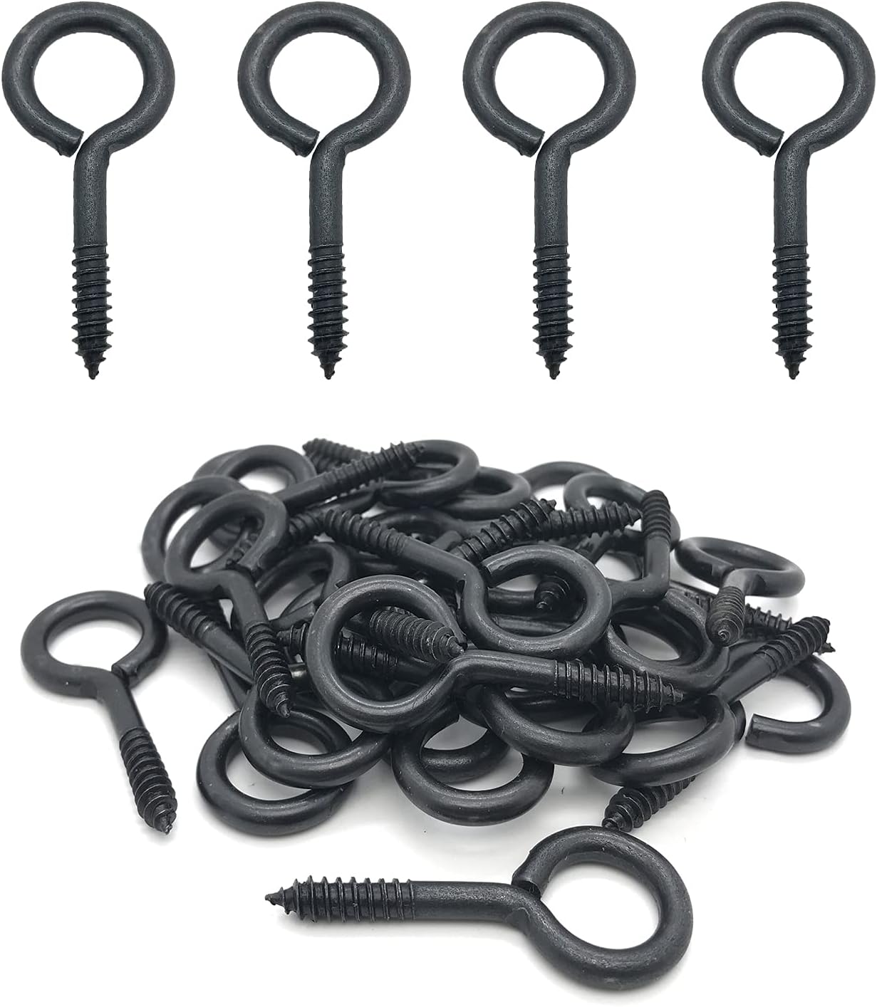 Screw Eyes, 2 Inch Metal Eye Hook, Zinc Plated Self Tapping Screw Hooks Ring, Eyelet Screws Black 30 Pcs